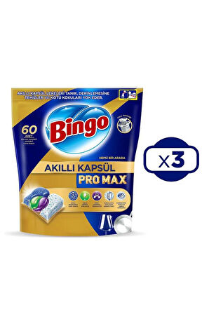 Bingo Akıllı Kapsül Pro Max Bulaşık Makinesi Tableti 60'lı x 3 Adet (180 Kapsül)