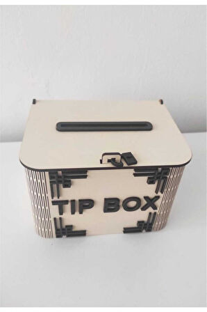 Dekoratif Krem Ahşap Tip Box Kutu Bahşiş Kutusu Kumbara Tipbox