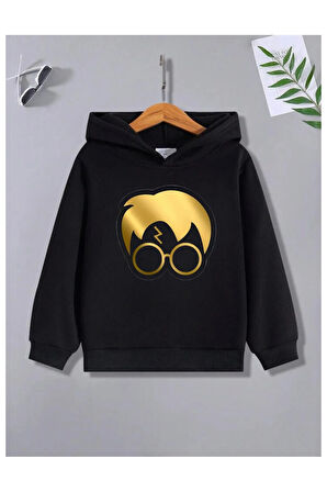 Çocuk Tasarım Harry Potter GoldBaskılı Kapüşonlu Sweatshirt Pamuklu