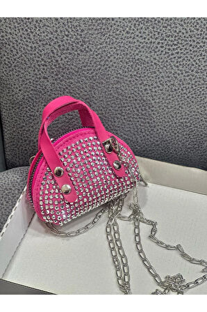 Taşlı Mini Çapraz Çanta Zincir Askılı 10x7 Cm