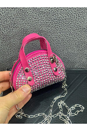 Taşlı Mini Çapraz Çanta Zincir Askılı 10x7 Cm