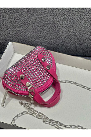 Taşlı Mini Çapraz Çanta Zincir Askılı 10x7 Cm