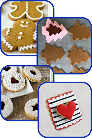 Adam, Çam Ağacı, Kare, Yuvarlak Kurabiye Kalıbı Seti Şekilli Tırtıklı Hamur Kesici