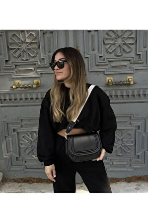 Kanvas Askılı, Kapaklı Çanta Siyah