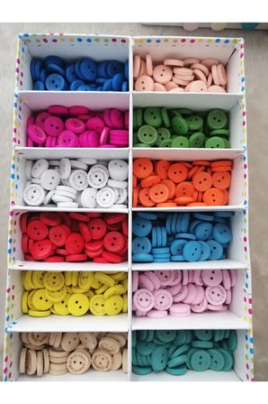 24 Adet 15 Mm Handmade Yazılı Renkli Yuvarlak Ahşap Düğme BYBX