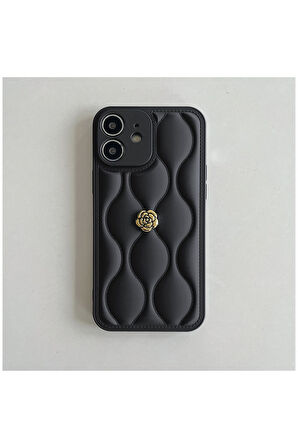 Apple iPhone 11 Uyumlu Kılıf Zebana Camellia Deri Kılıf Siyah