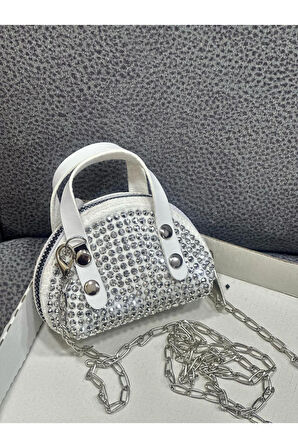Taşlı Mini Çapraz Çanta Zincir Askılı 10x7 Cm