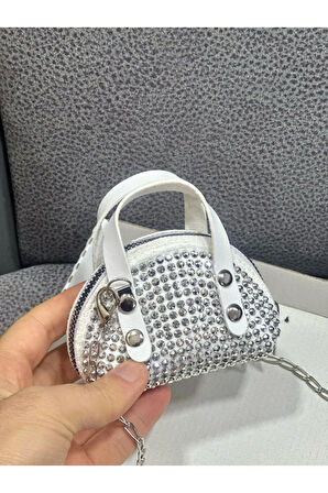 Taşlı Mini Çapraz Çanta Zincir Askılı 10x7 Cm