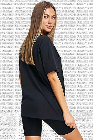 Sportswear Oversized T-shirt Unisex Nakış Swooslu Siyah Tişört