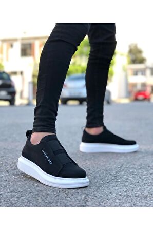 Yüksek Taban Çift Bantlı Siyah Beyaz Casual Sneaker Spor Tarz Erkek Ayakkabı Mhn Ay3630