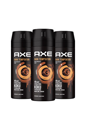 Axe Erkek Deodorant & Bodyspray Dark Temptation 48 Saat Etkileyici Koku Vücut Spreyi 150 ml X3 Adet