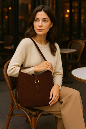 Lüks Süet Omuz Çantası + Uyumlu Makyaj Çantası – Şıklık ve Düzen Bir Arada