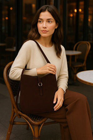 Lüks Süet Omuz Çantası + Uyumlu Makyaj Çantası – Şıklık ve Düzen Bir Arada