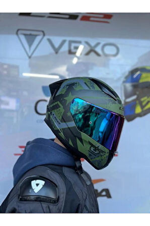 Rapıd 2 Thunder Bırds Mat Yeşil-siyah-gri Kask - Gökkuşağı Vizör - Spoiler