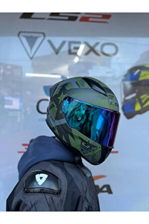 Rapıd 2 Thunder Bırds Mat Yeşil-siyah-gri Kask - Gökkuşağı Vizör - Spoiler