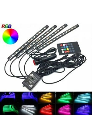Araç Içi Aydınlatma Kumandalı Müziğe Duyarlı 9 Led Ayak Altı Led - 7 Renk Rgb