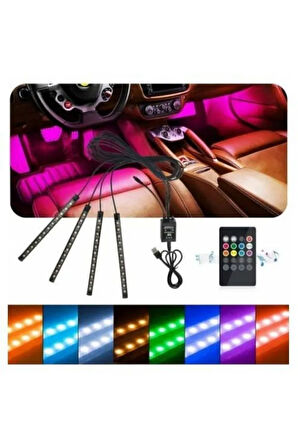 Araç Içi Aydınlatma Kumandalı Müziğe Duyarlı 9 Led Ayak Altı Led - 7 Renk Rgb