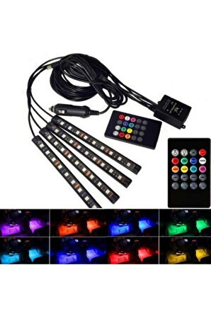 Araç Içi Aydınlatma Kumandalı Müziğe Duyarlı 9 Led Ayak Altı Led - 7 Renk Rgb