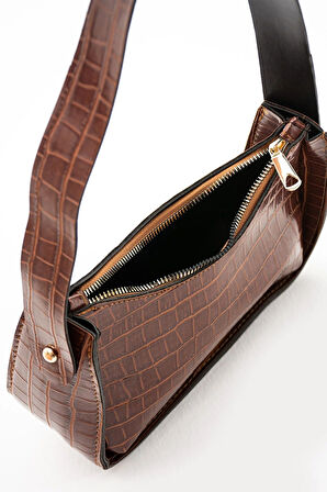Kadın Kroko Desenli Baget Çanta