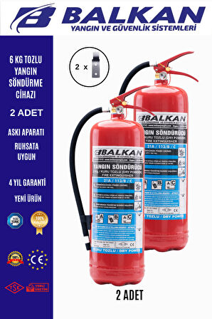 2 Adet Tozlu Yangın Tüpü 4 Yıllık Ruhsata Uygun (Askı Aparatı)