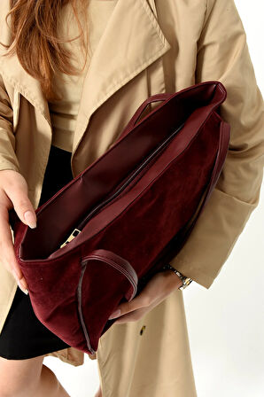 KADIN SALAŞ SUET OMUZ ÇANTASI BÜYÜK BOY ASTARLI