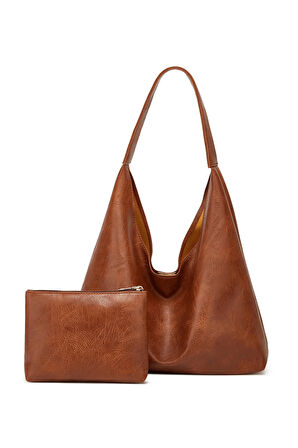 Kadın Omuz Çantası Büyük Kapasiteli Çok Yönlü yumuşak deri yavrulu cüzdanlı salaş çanta