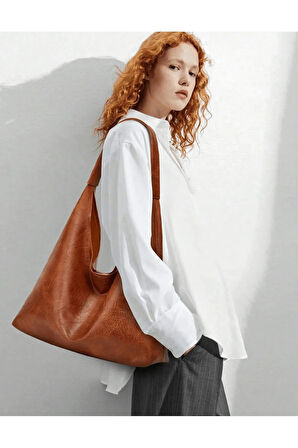 Kadın Omuz Çantası Büyük Kapasiteli Çok Yönlü yumuşak deri yavrulu cüzdanlı salaş çanta