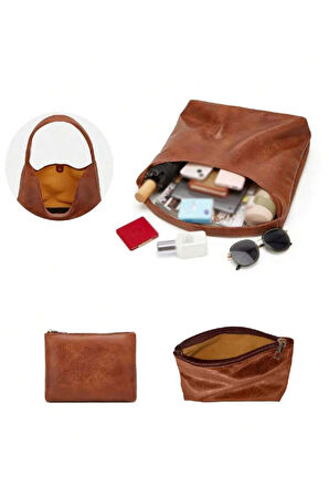 Kadın Omuz Çantası Büyük Kapasiteli Çok Yönlü yumuşak deri yavrulu cüzdanlı salaş çanta