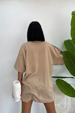 Unisex Pamuk Bisiklet Yaka  Oversize T-shirt