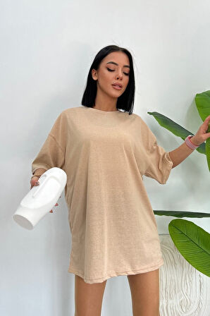 Unisex Pamuk Bisiklet Yaka  Oversize T-shirt