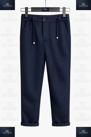 Erkek Çocuk Stil Pantolon Bel Lastikli Likralı Paça Katlamalı