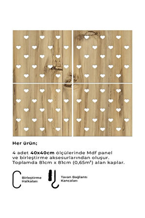 Lazer Kesim Sarkıt Paravan, Ahşap Seperatör, Panel Levha Seti Dekorasyon Ahşap Oda Bölücü kalp