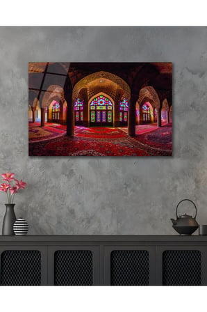 Cami İçi Asimetrik Huzur İslami Dini Cam Tablo Modern Ev Ofis Salon Duvar Oda Dekoru Hediyelik