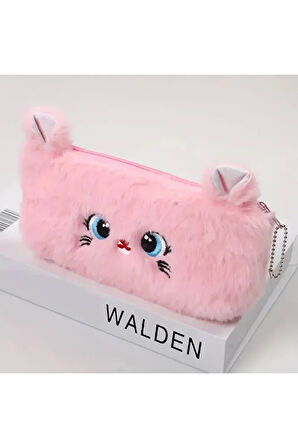 Süper Sevimli Kedi Figürlü Peluş Kalemlik Kalem Kutusu İthal