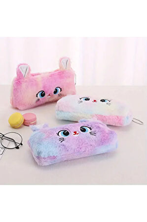 Süper Sevimli Kedi Figürlü Peluş Kalemlik Kalem Kutusu İthal