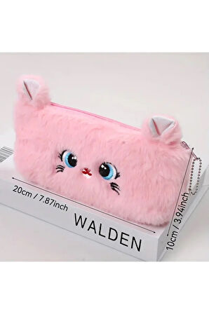 Süper Sevimli Kedi Figürlü Peluş Kalemlik Kalem Kutusu İthal