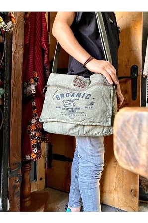 Salaş Omuz Çantası Pamuk Postacı Laptop Okul Seyahat Günlük Vintage Retro - Mulater Bag 8128
