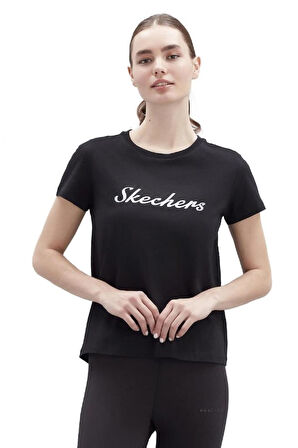 S221180 W Graphic Tee Shiny Logo Siyah Kadın T-shirt