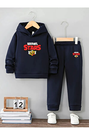 Brawl Stars Erkek Çocuk Premium 3. İplik Compact Sweatshirt & Eşofman Takımı - 2 Parça Spor Takım