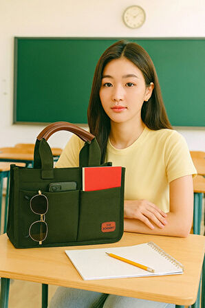 Kadın Günlük Kanvaz Kumaş Tote Çanta – Çok Gözlü, Fermuarlı, Omuz ve El Çantası