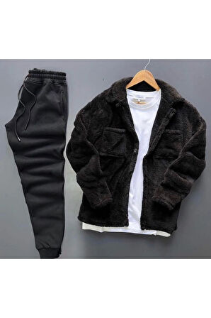 Peluş Hırka Ceket Ve Eşofman Alt Takım