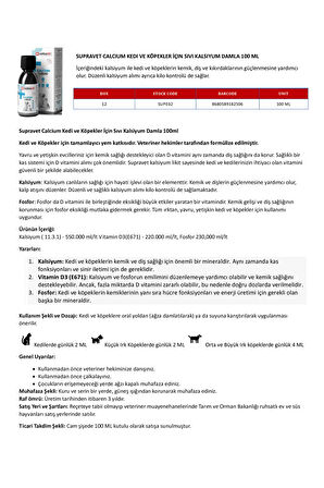 Calcium Kedi Ve Köpek İçin Sıvı Kalsiyum Damla 100ml