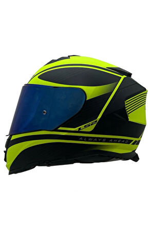 STORM 2 DODGER MAT SİYAH-NEON SARI KASK MAVİ CAM