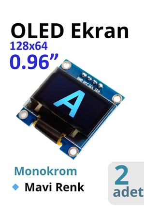 2-adet OLED Ekran 0.96" I2C (Mavi, Monokrom)