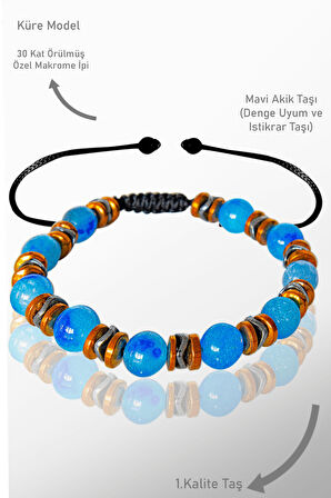 Sertifikalı Gerçek Hematit - Mavi Akik Taşı Bileklik - Ayarlamalı