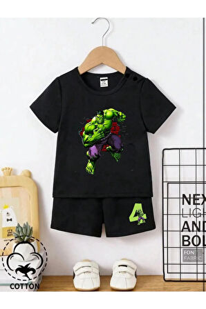 Çocuk Tasarım Hulk Baskılı T-Shirt Şort Alt Üst Takım