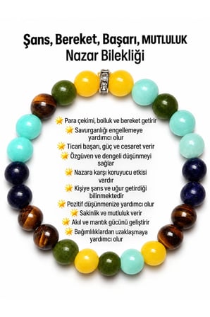 Kadın Bileklik Doğal Taş Bileklik Şans Başarı Bereket Nazar Bilekliği 8 mm Taşlı Kadın Takı Günlük Kullanım