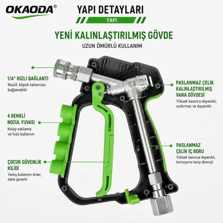 okaoda Z2 Profesyonel Hızlı Bağlantılı Paslanmaz Çelik Araba Yıkama Su Tabancası (Sadece SN003 ve SN005 ile uyumludur)