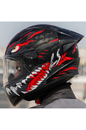 Rapıd 2 Race Kaıju Mat Siyah-Kırmızı Fullface Motosiklet Kaskı Şeffaf Camlı