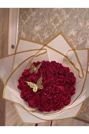 KURDELEDEN KIRMIZI YAPAY GÜL DEMETİ